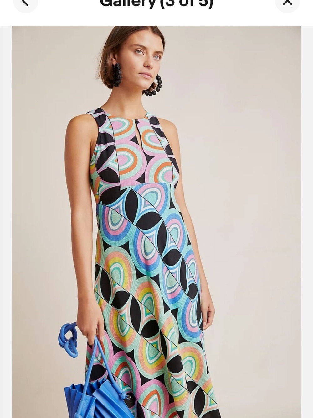 Anthropologie Multi-Color Blue Pink Green Retro Wave Maxi Dress size 2